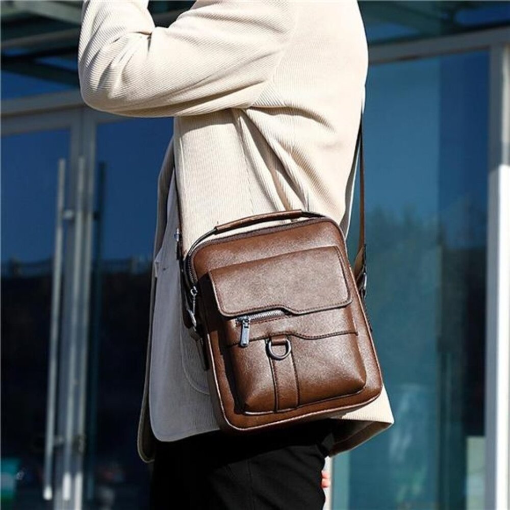 NEW Vintage Leather Mens Brown Crossbody Bag - Picture 1 of 7